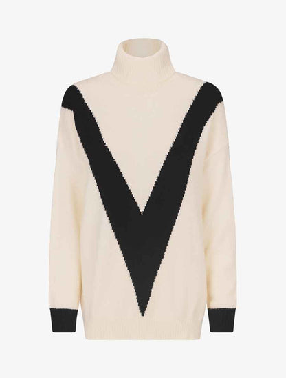 Pull col roulé à motif V - Noir/blanc - 1