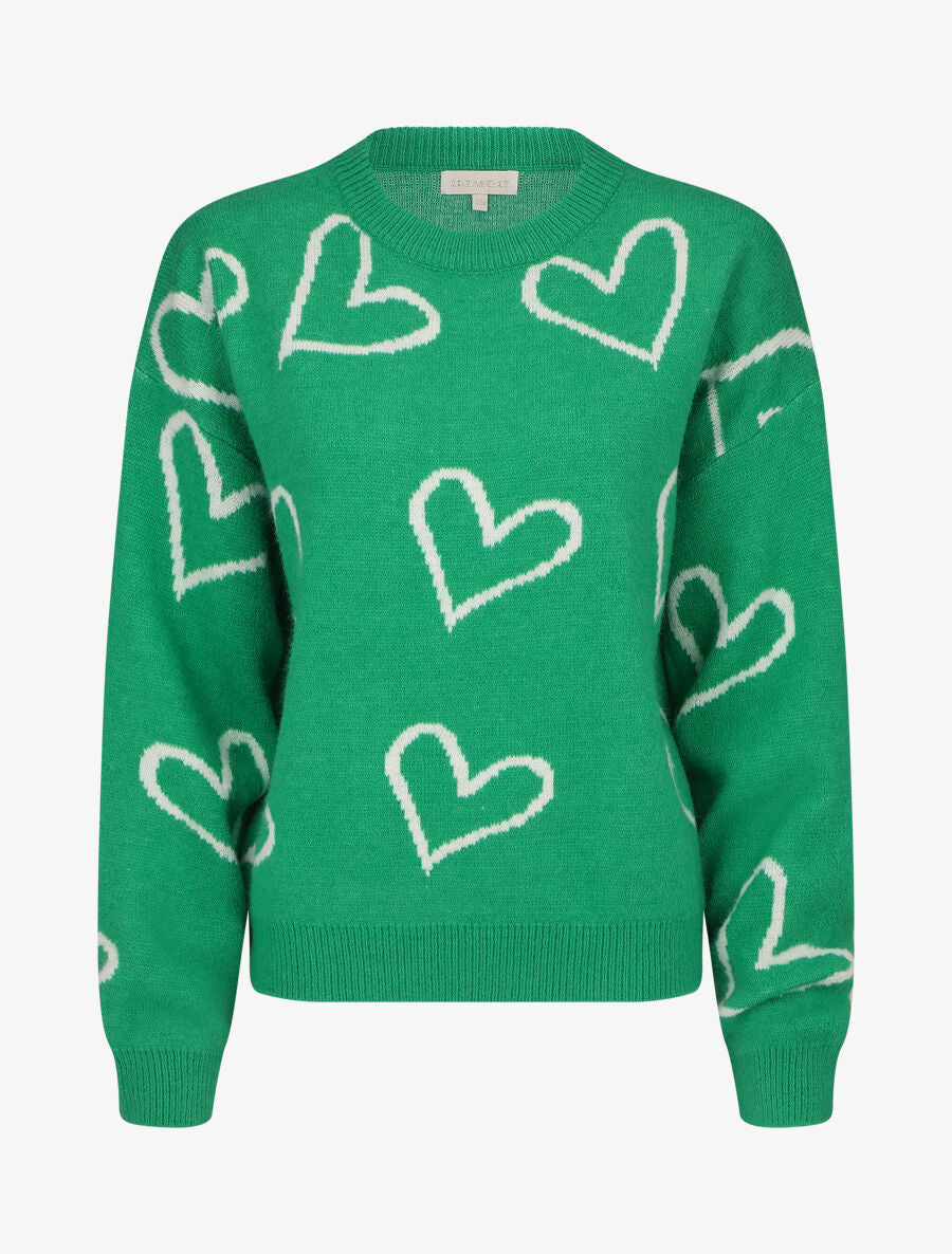 Pull droit à motif coeur - Vert - 1