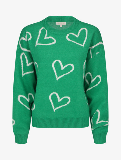 Pull droit à motif coeur - Vert - 1