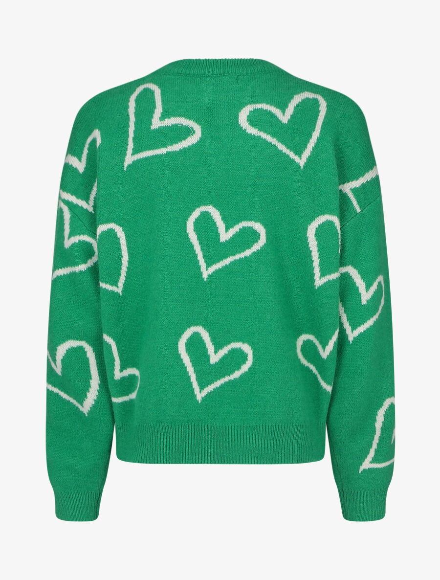 Pull droit à motif coeur - Vert - 2