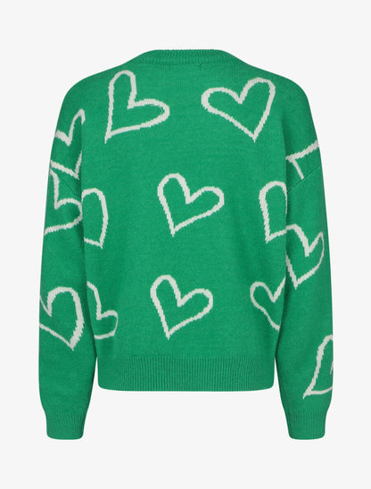 Pull droit à motif coeur - Vert - 2