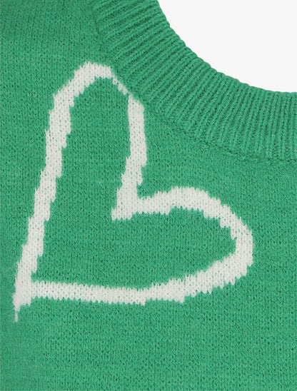 Pull droit à motif coeur - Vert - 3