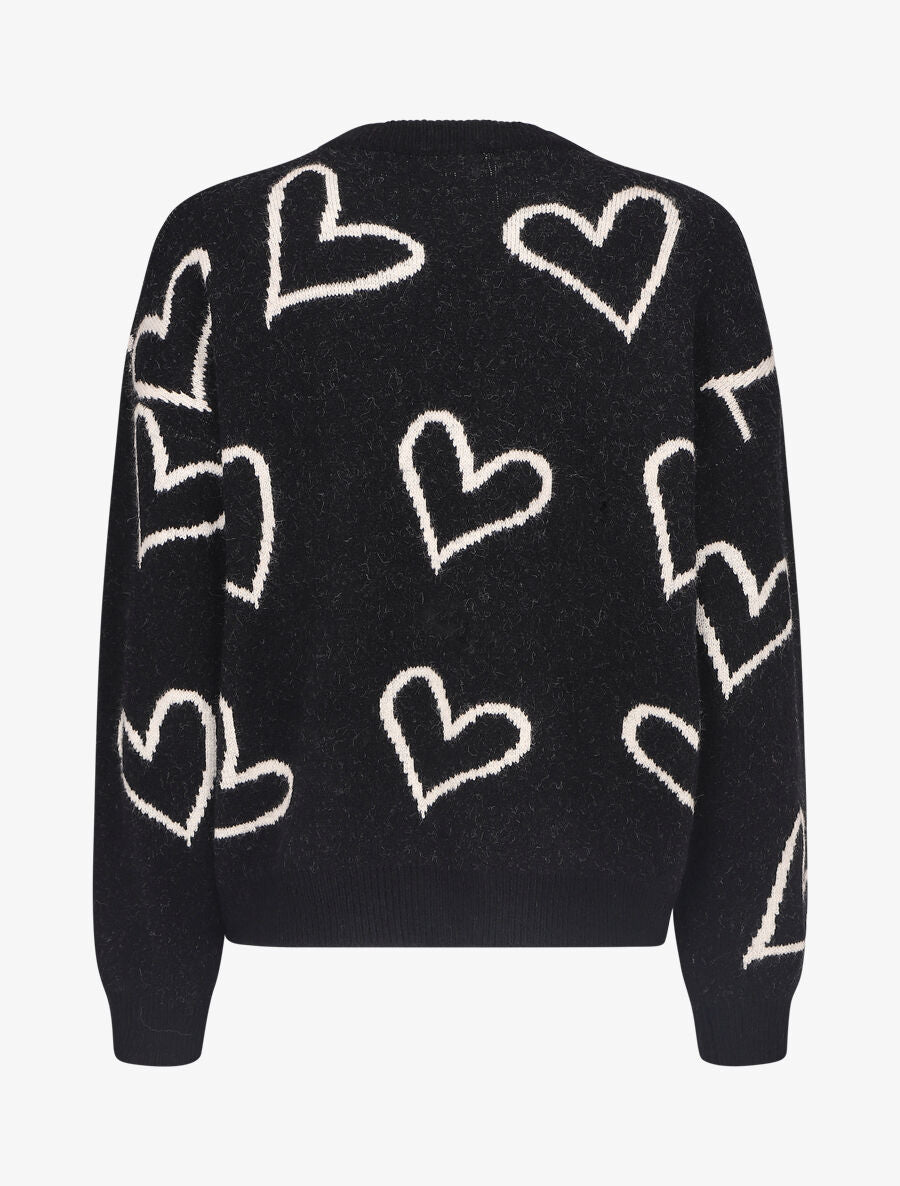 Pull droit à motif coeur - Noir - 2