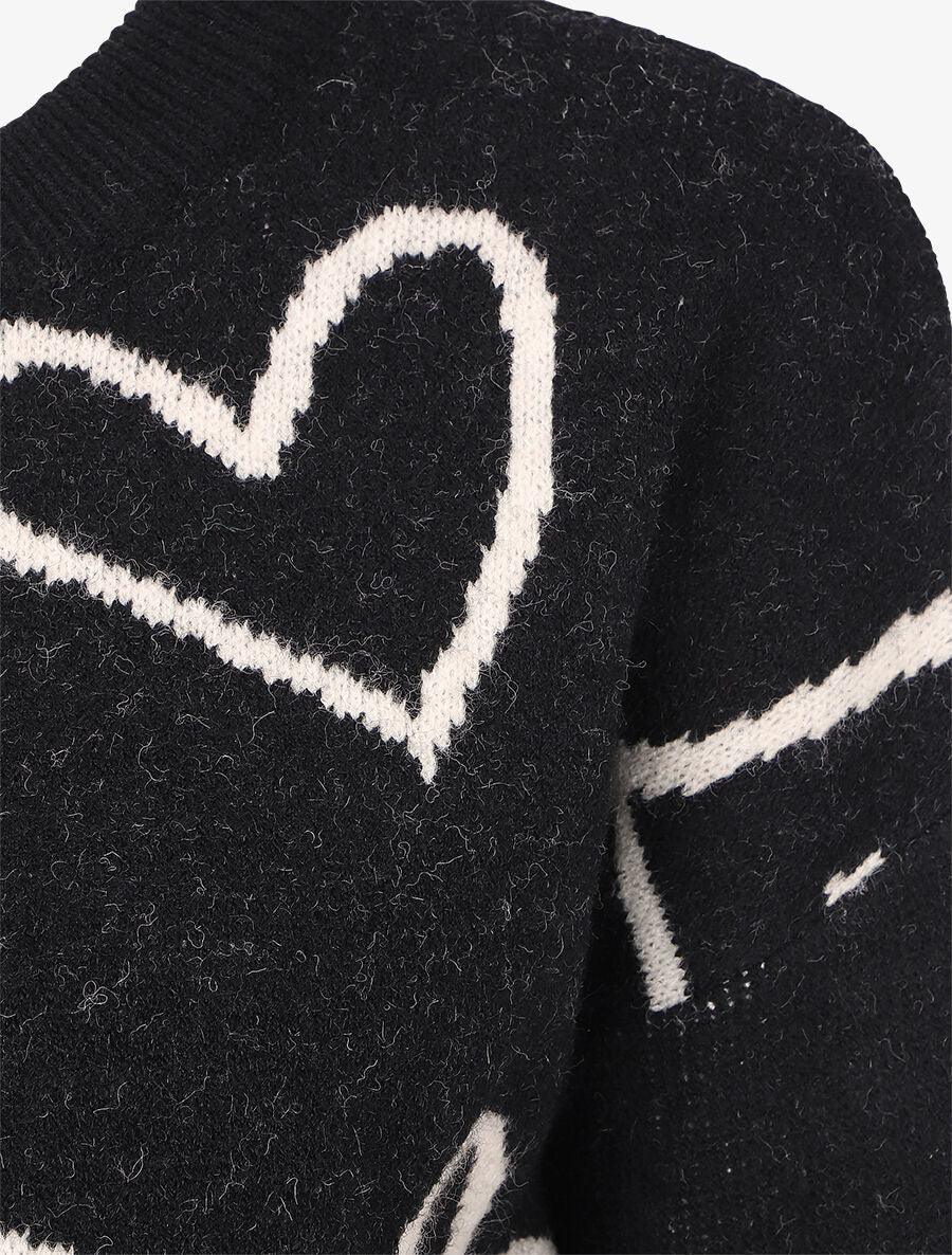 Pull droit à motif coeur - Noir - 3