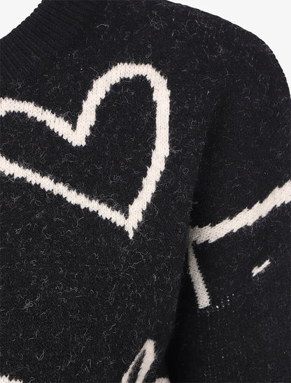 Pull droit à motif coeur - Noir - 3