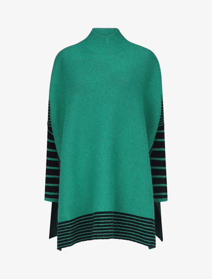 Pull carré oversize à bords rayés - Vert - 1