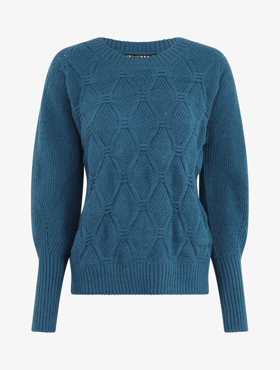 Pull droit en maille stylisée - Bleu canard - 4
