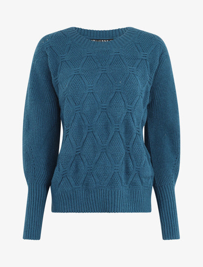 Pull droit en maille stylisée - Bleu canard - 4