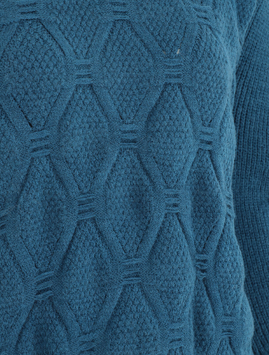 Pull droit en maille stylisée - Bleu canard - 3
