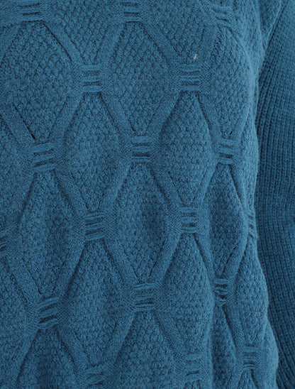 Pull droit en maille stylisée - Bleu canard - 3