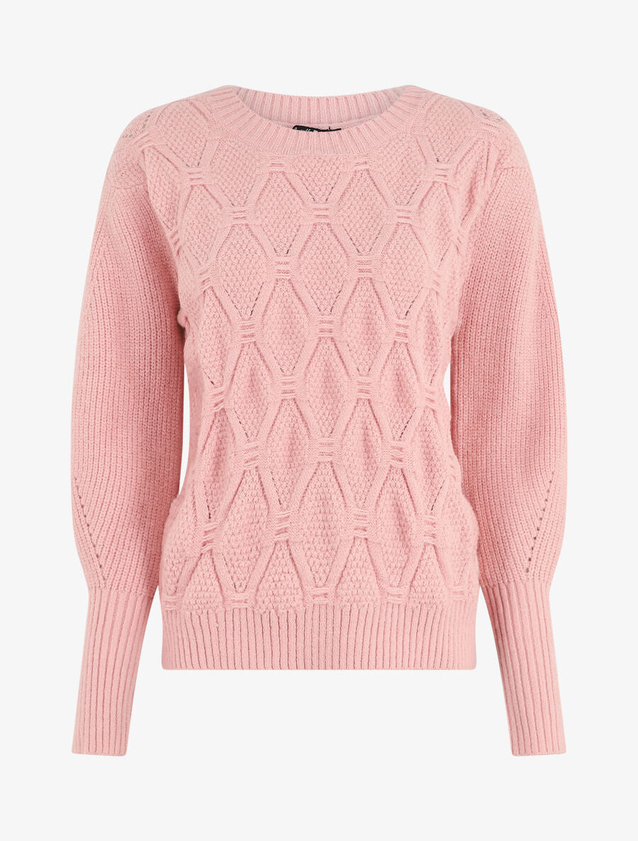 Pull droit en maille stylisée - Rose poudré - 4