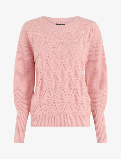 Pull droit en maille stylisée - Rose poudré - 4