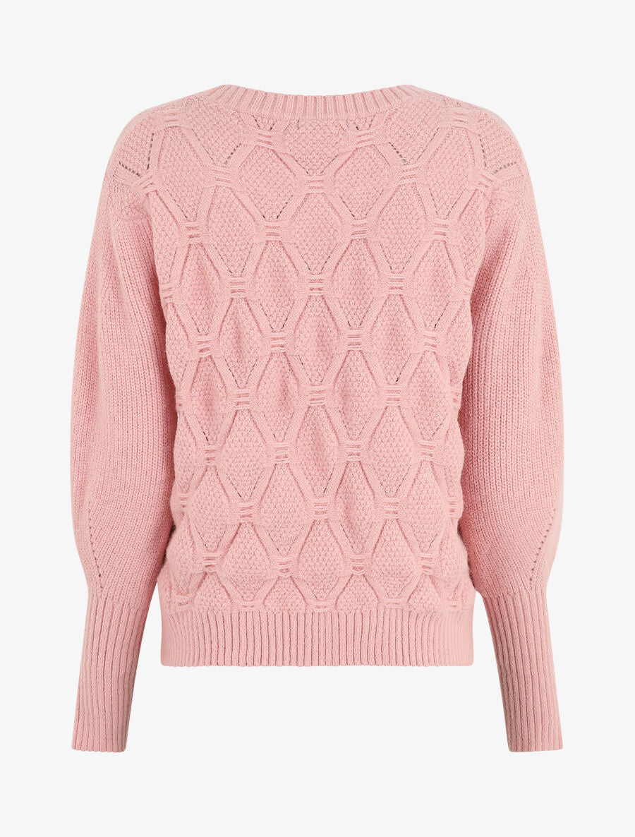 Pull droit en maille stylisée - Rose poudré - 2