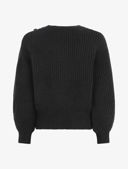 Pull corseté à manches bouffantes - Noir - 2