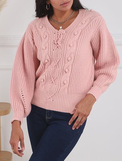 Pull corseté à manches bouffantes - Rose poudré - 4