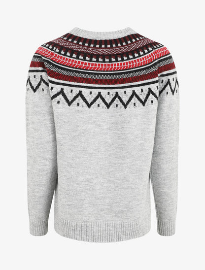 Pull col rond à motif norvégien - Gris - 2
