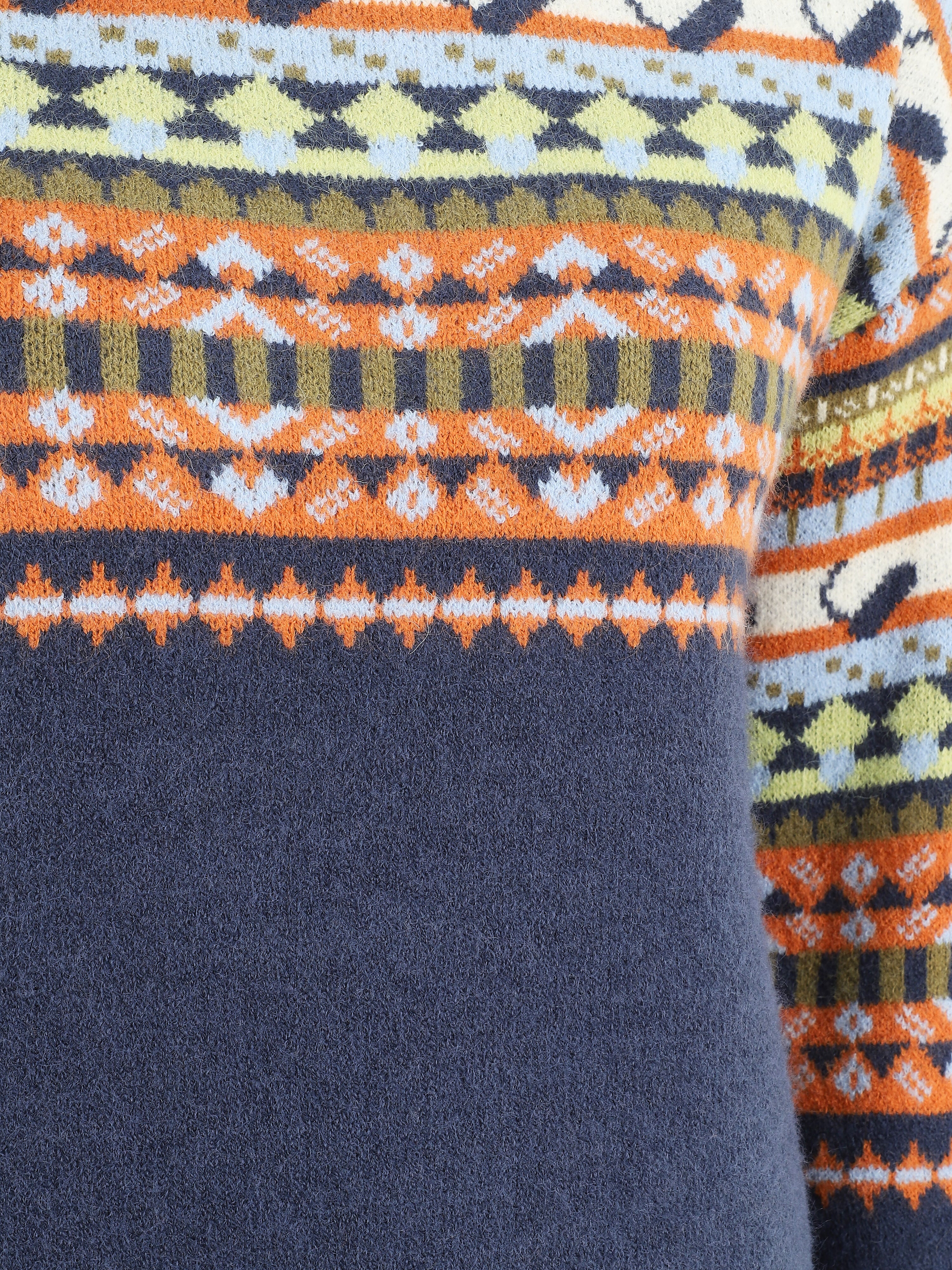 Pull col rond à motif fantaisie - Bleu - 4