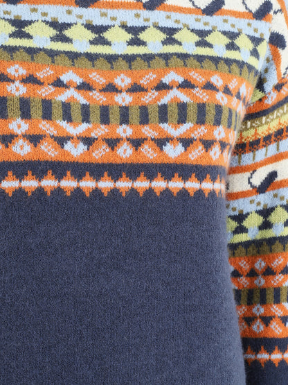 Pull col rond à motif fantaisie - Bleu - 4