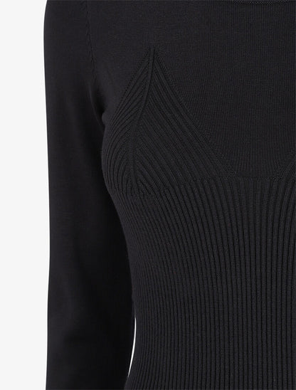 Robe pull côtelée à motifs triangles sur la poitrine - Noir - 3
