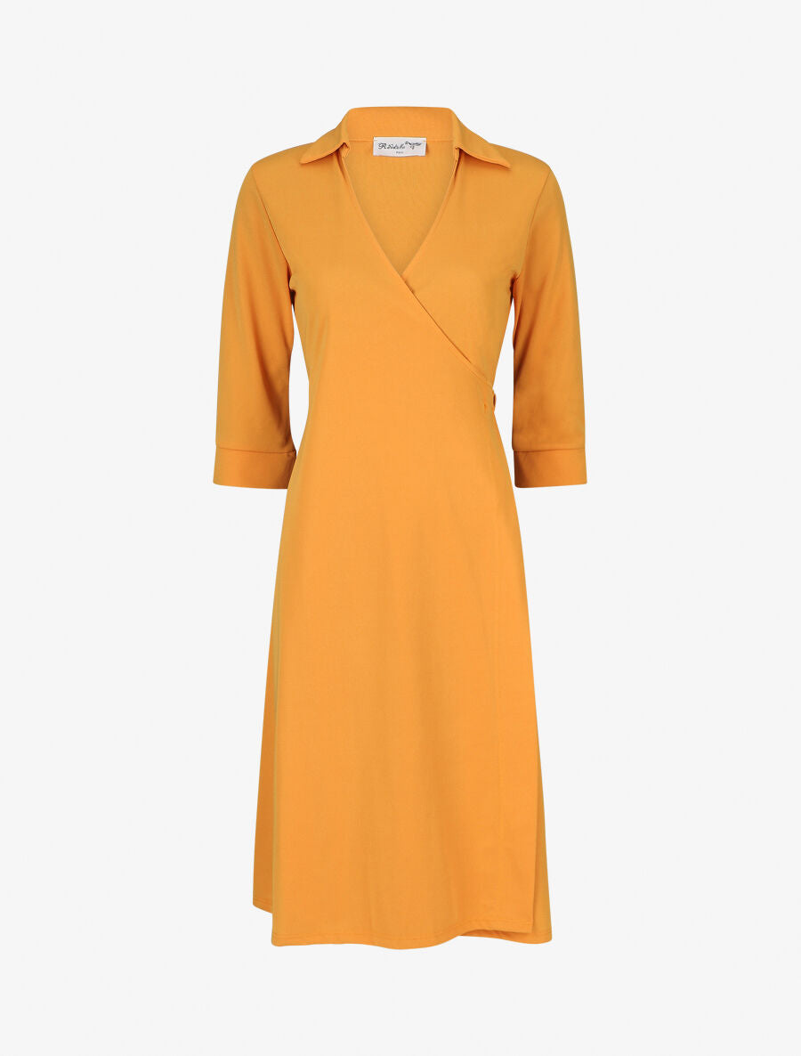 Robe portefeuille unie - Moutarde - 5