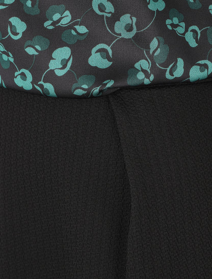 Robe droite à fleurs bi-matière - Vert - 3
