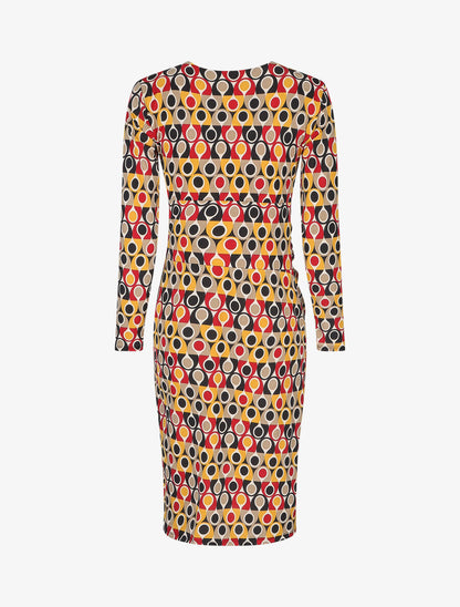 Robe ajustée drapée imprimé pois stylisés - Moutarde - 2