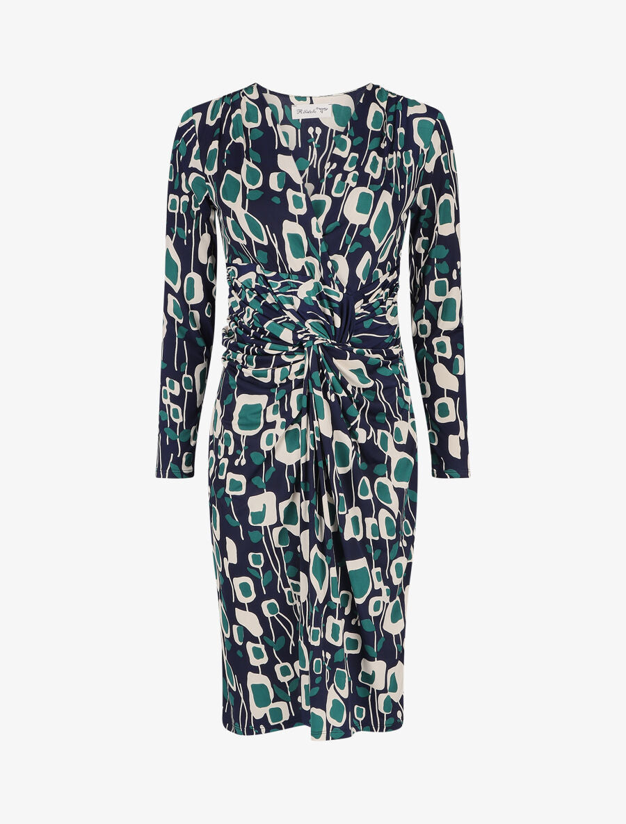 Robe ajustée drapée imprimé graphique - Bleu - 5