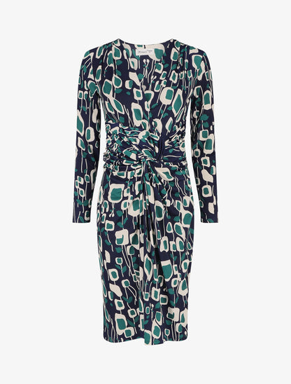 Robe ajustée drapée imprimé graphique - Bleu - 5