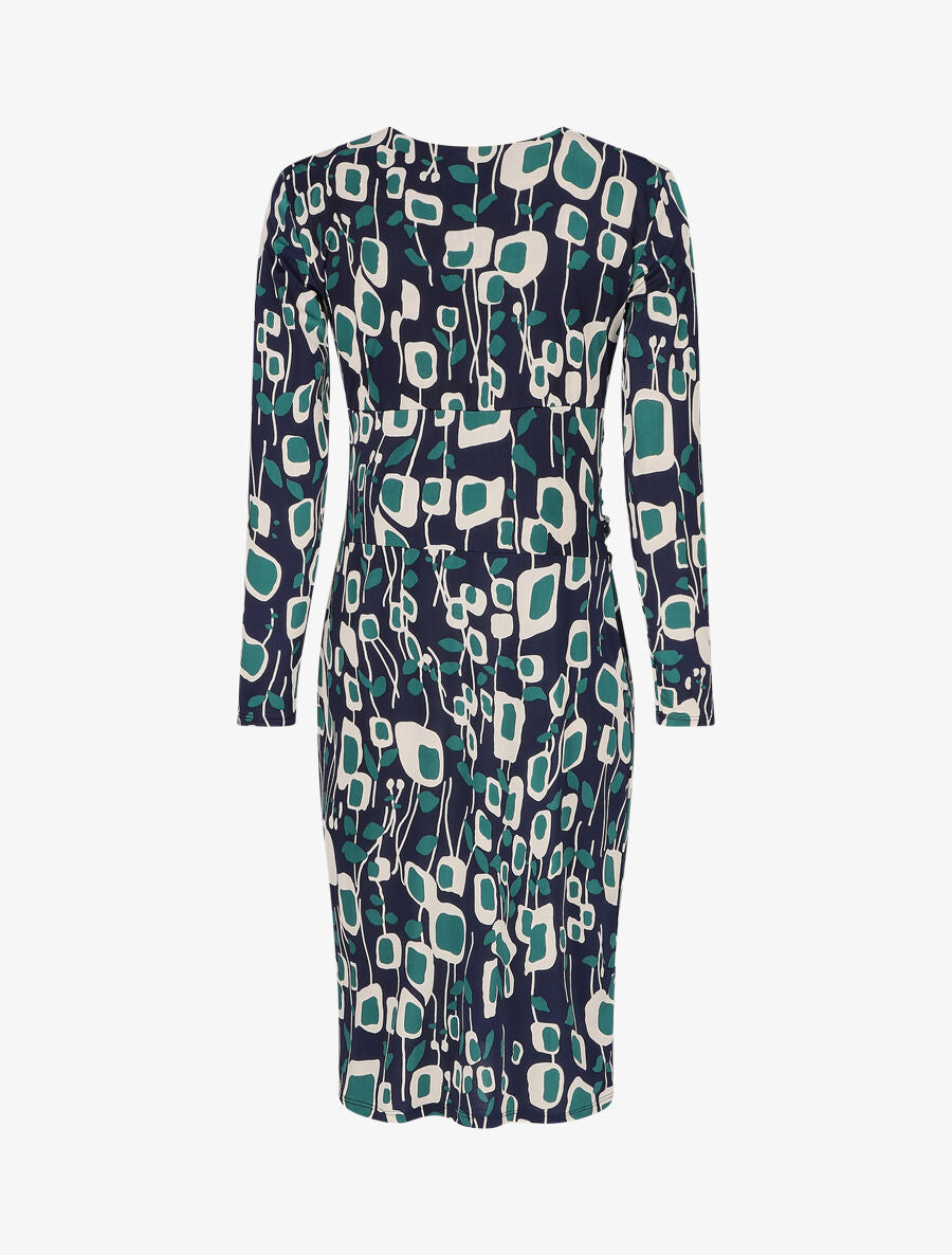 Robe ajustée drapée imprimé graphique - Bleu - 2