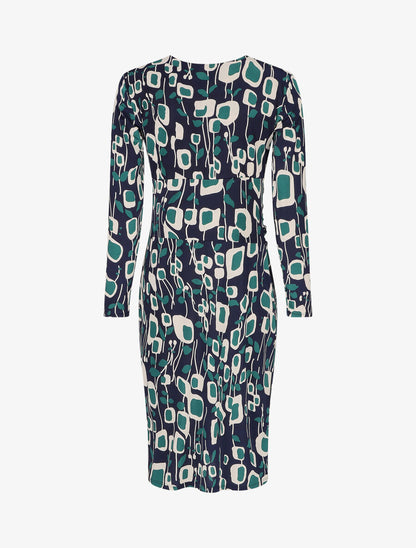 Robe ajustée drapée imprimé graphique - Bleu - 2