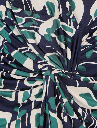 Robe ajustée drapée imprimé graphique - Bleu - 3
