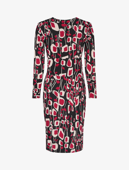 Robe ajustée drapée imprimé graphique - Fushia - 2