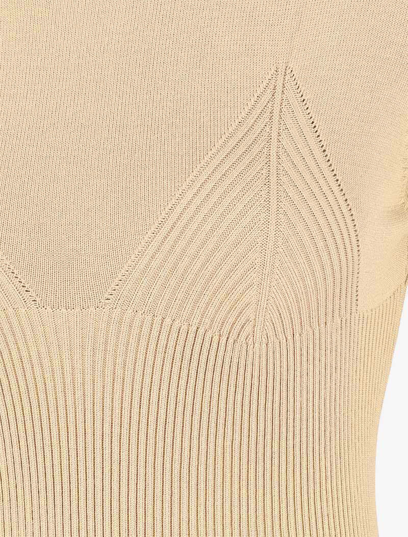 Robe pull côtelée à motifs triangles sur la poitrine - Beige - 3