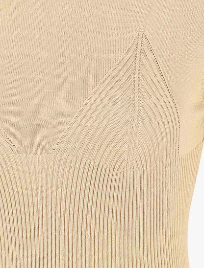 Robe pull côtelée à motifs triangles sur la poitrine - Beige - 3