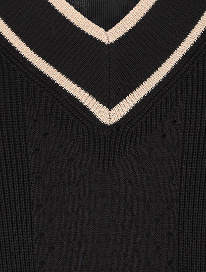 Pull à col V irisé - Noir - 3