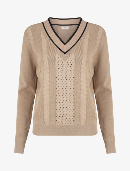 Pull à col V irisé - Beige - 1