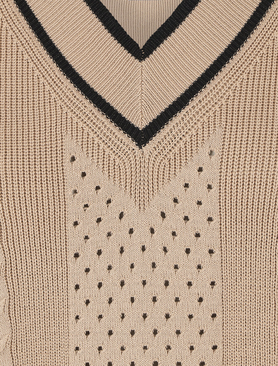 Pull à col V irisé - Beige - 3