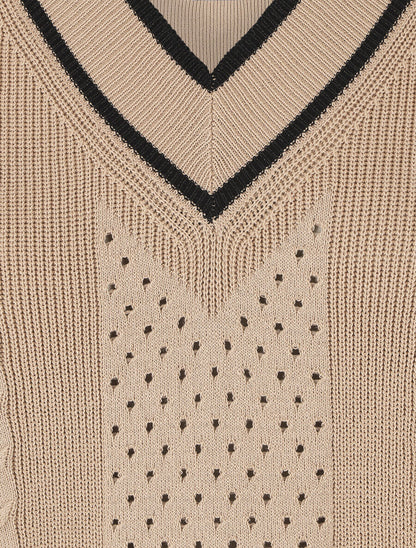 Pull à col V irisé - Beige - 3