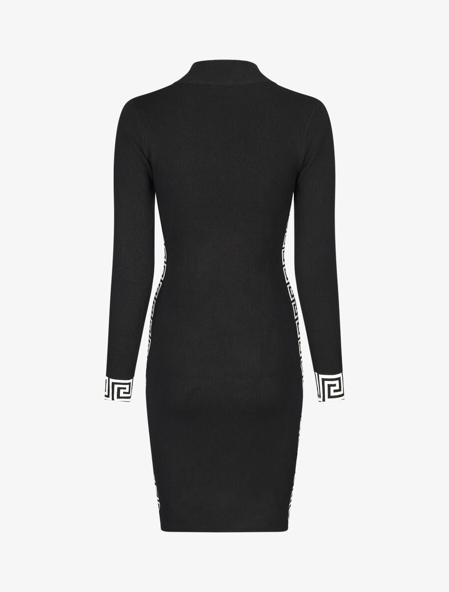 Robe pull à col montant et motifs grec - Noir - 2