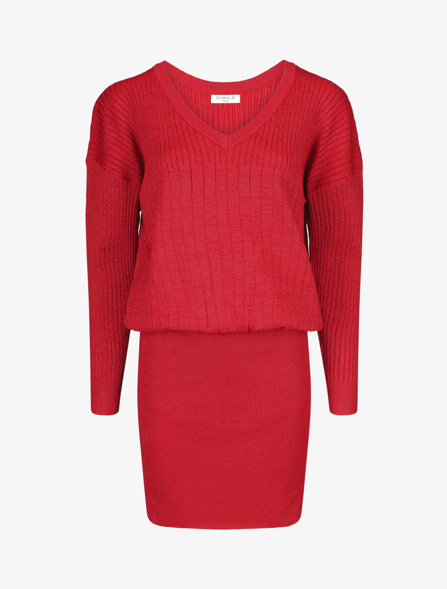 Robe pull stretch pailletté - Rouge - 1