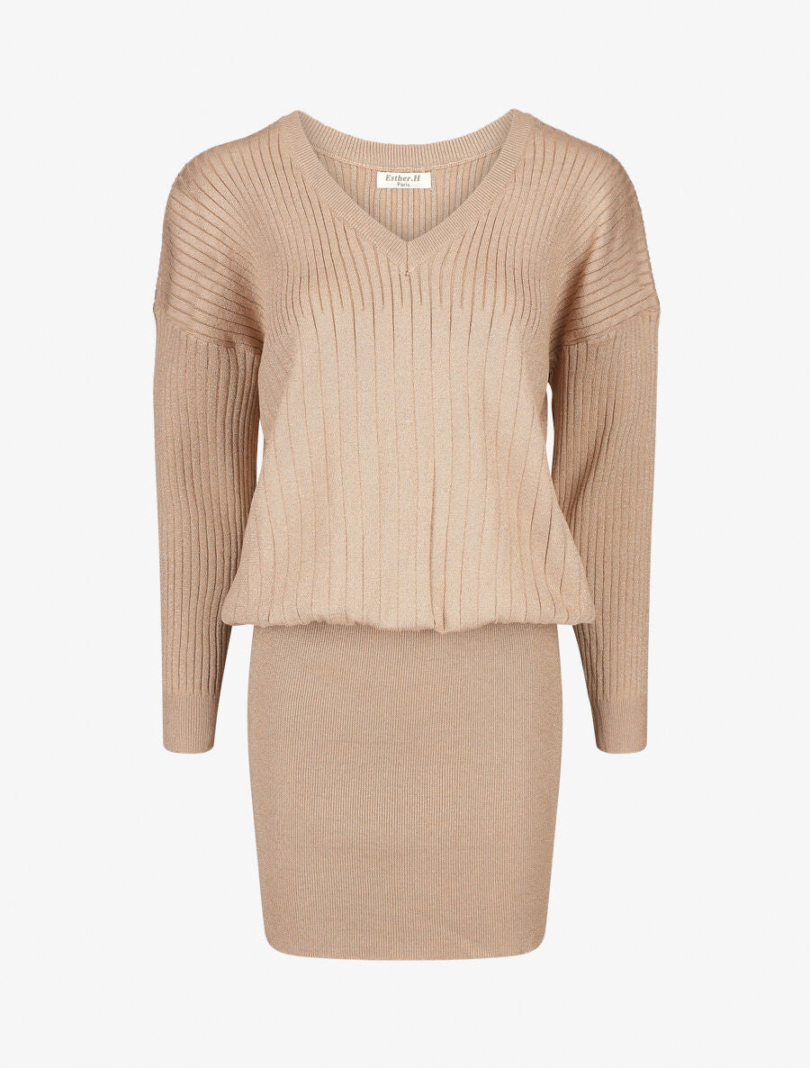 Robe pull stretch pailletté - Beige - 5