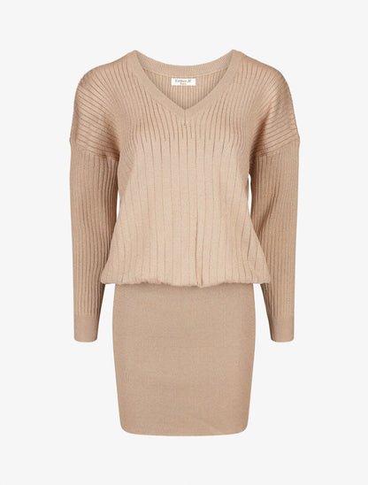 Robe pull stretch pailletté - Beige - 5
