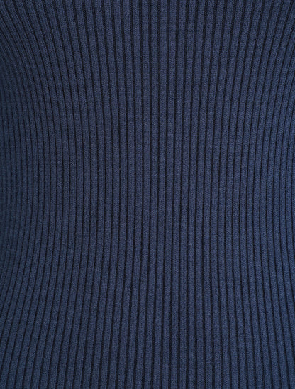 Pull ajusté côtelé à col montant - Marine - 3