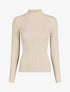 Pull ajusté côtelé à col montant - Beige - 1