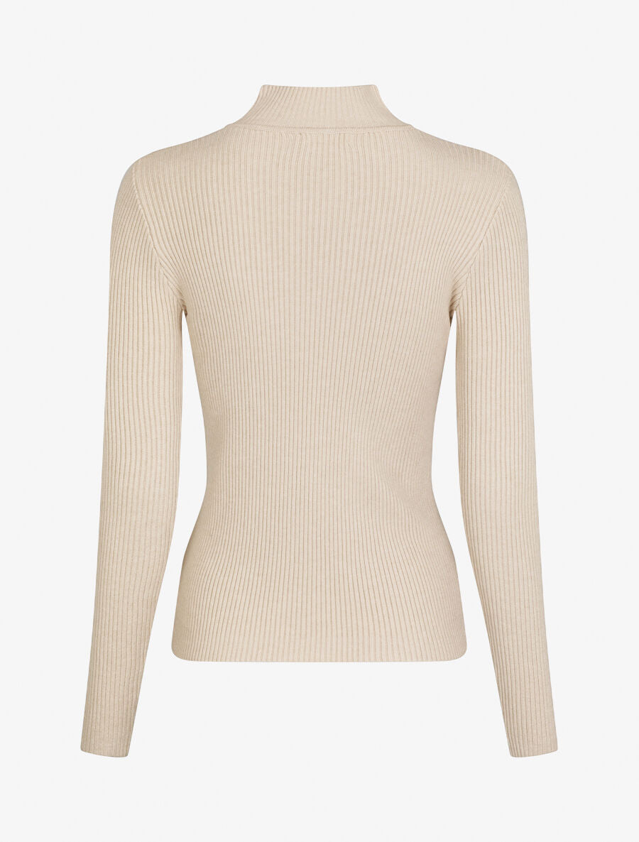 Pull ajusté côtelé à col montant - Beige - 2
