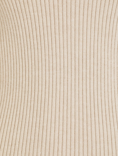 Pull ajusté côtelé à col montant - Beige - 3