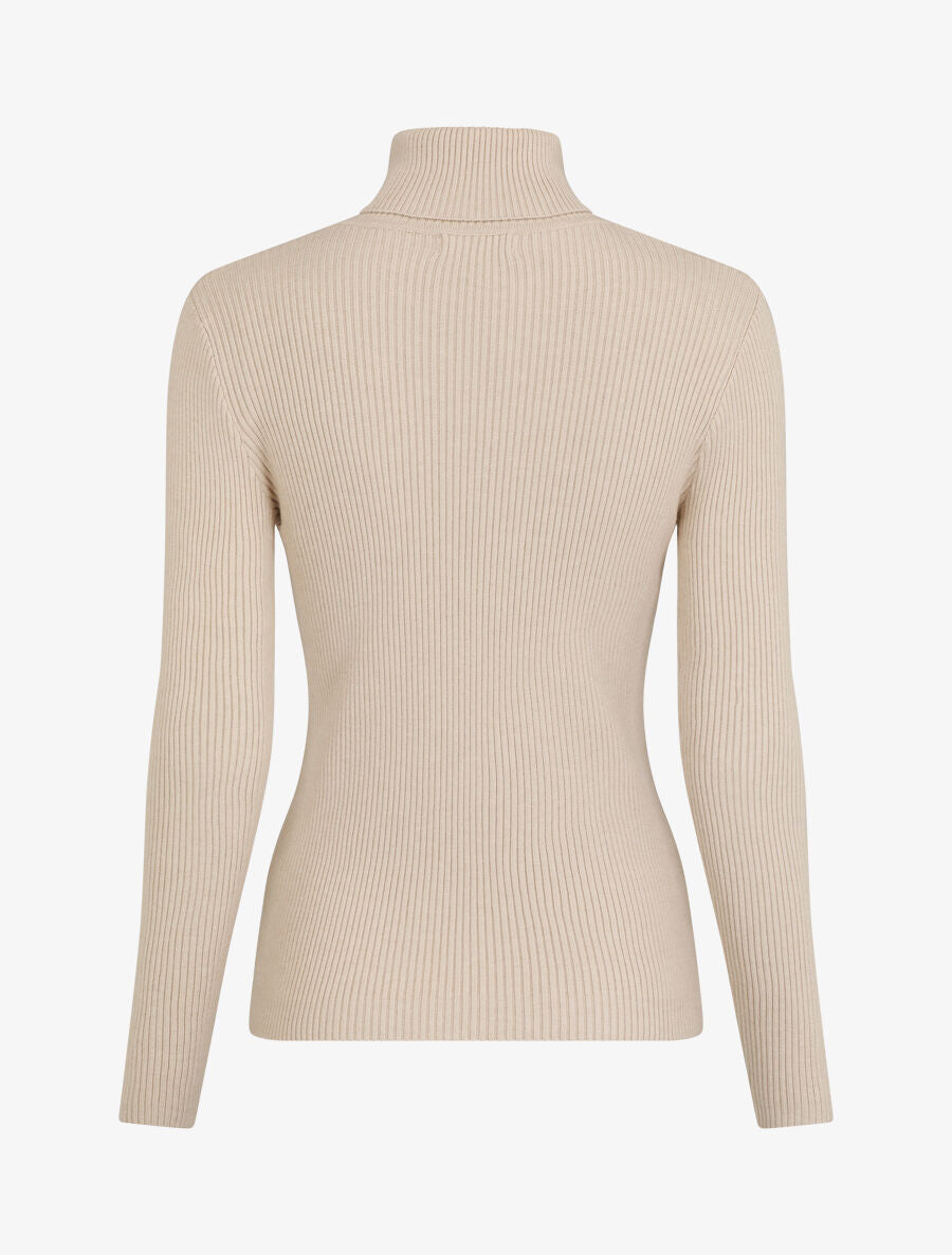 Pull ajusté côtelé à col roulé - Beige - 2
