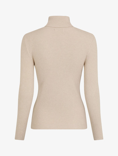 Pull ajusté côtelé à col roulé - Beige - 2
