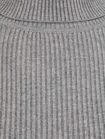 Pull ajusté côtelé à col roulé - Gris - 3