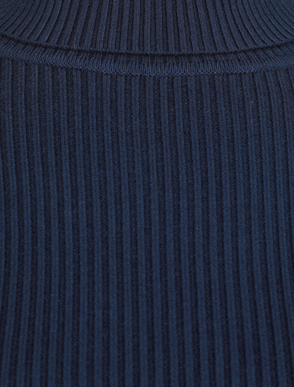 Pull ajusté côtelé à col roulé - Marine - 3